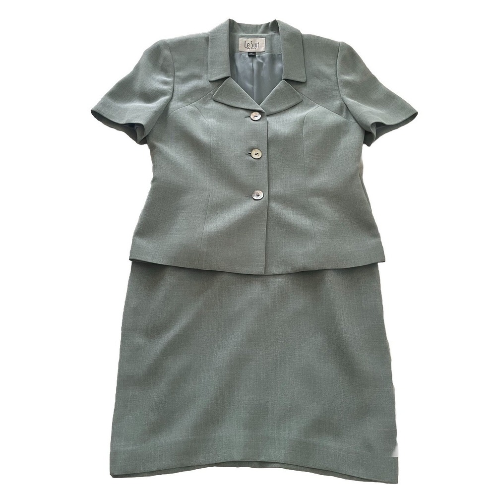 Vtg Le Suit Women's Petite 2- piece Jacket & Skirt Suit Size 8 Light Blue